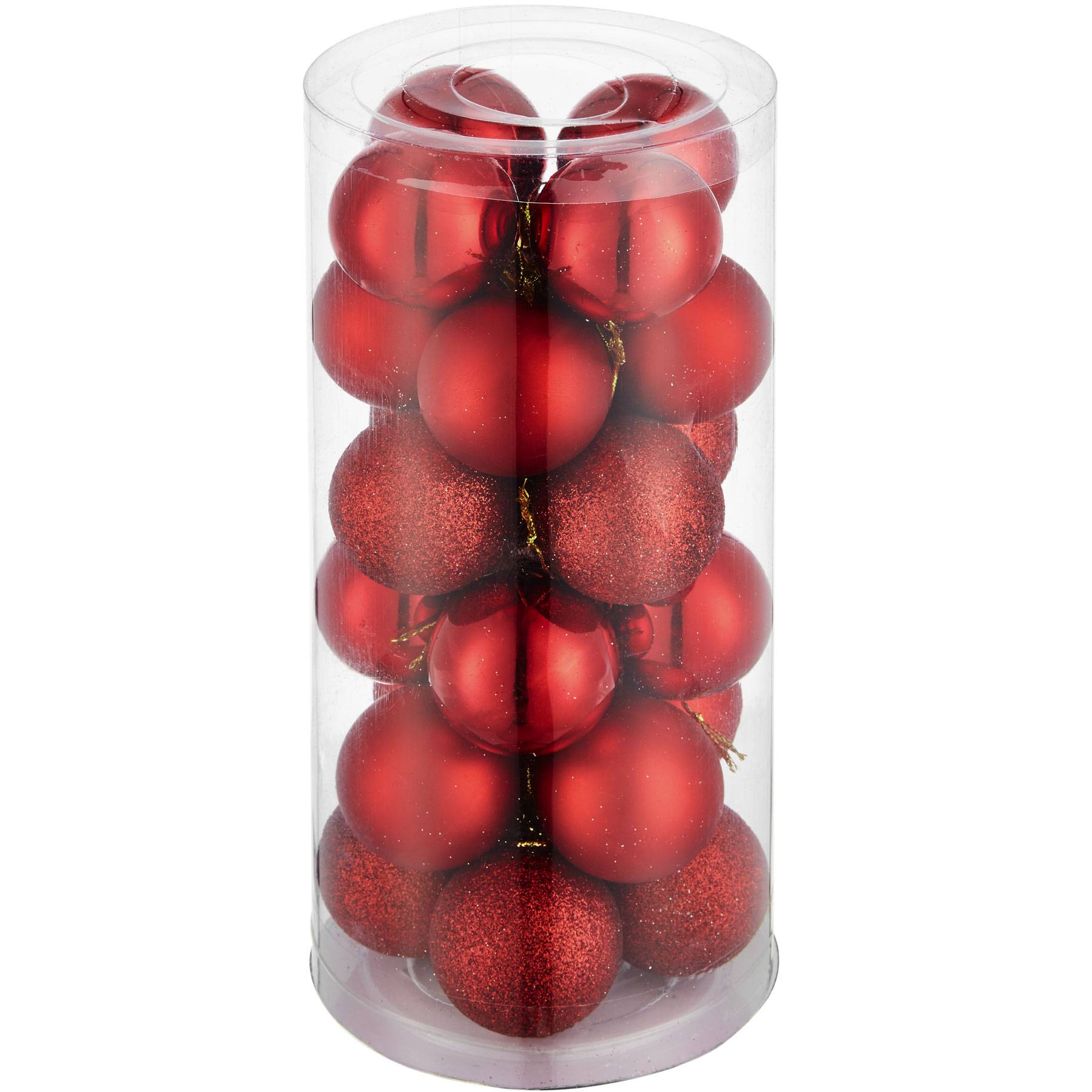 Julgranskulor, 24-delar set i rött, av slitstark plast, diameter 4 cm ...