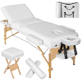 3-zons massagebänksset med 10cm stoppning och träram + rullar, pall och bärväska