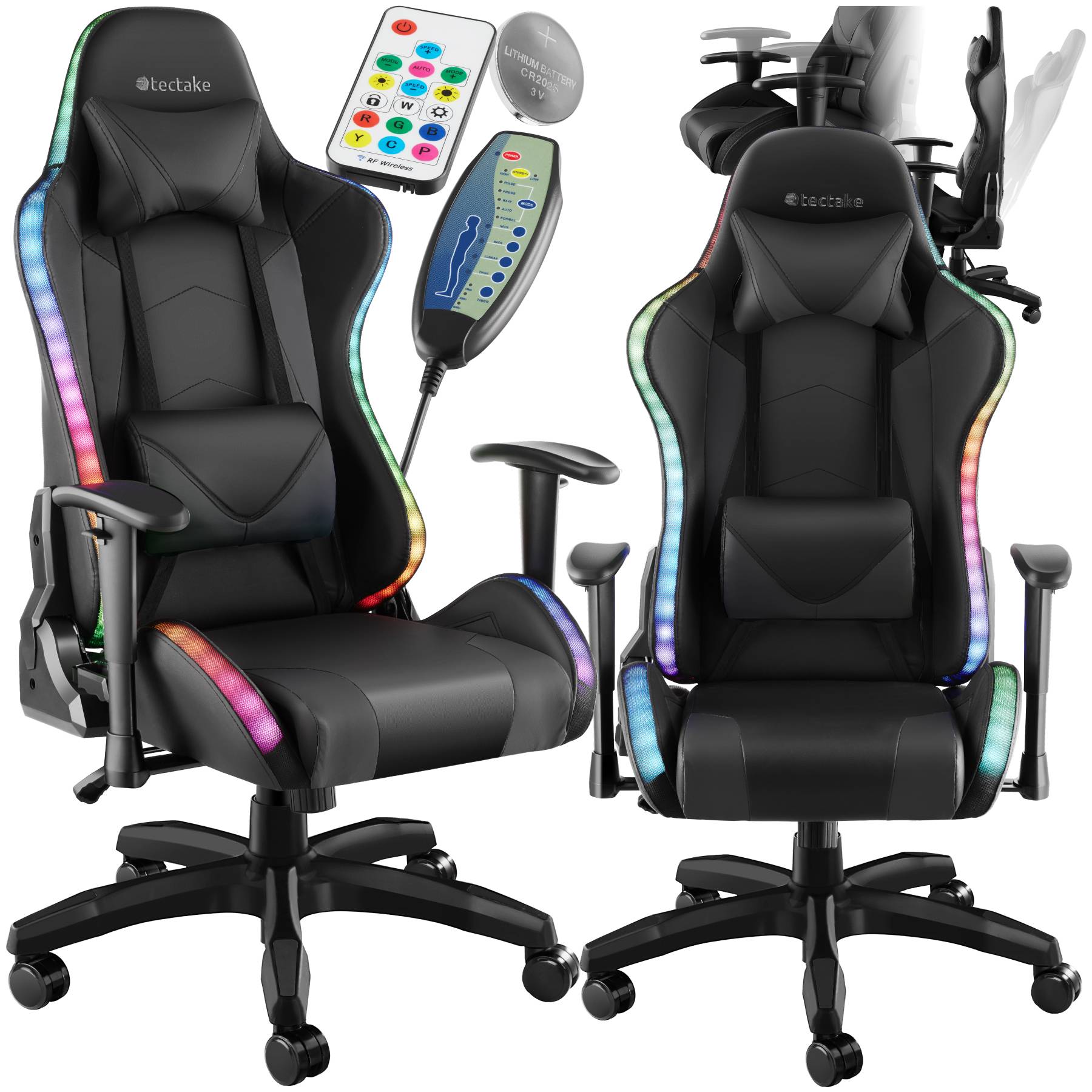 Gamingstol Tartaros, ergonomisk form, med justerbart ryggstöd, med LED ...