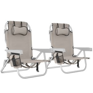 Aluminium strandstol Coral, hopf&auml;llbar med ryggs&auml;cksfunktion