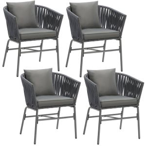 Set med tr&auml;dg&aring;rdsstolar Valeiras i repdesign, inklusive tjocka dynor
